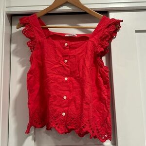 Madewell Eyelet Ruffle Strap Button-Up Tank Top